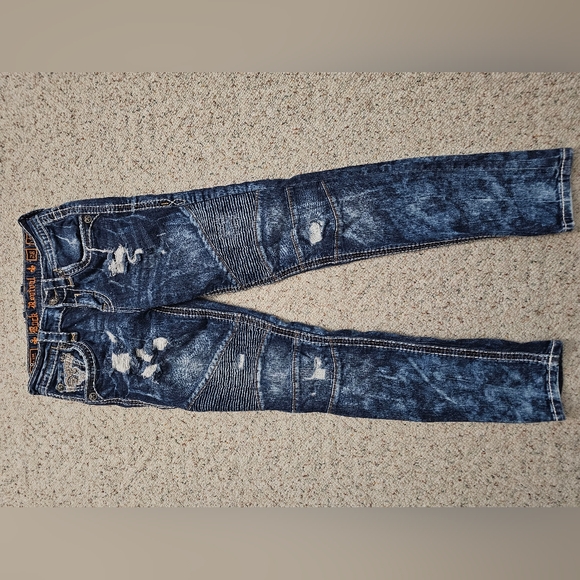 Rock Revival Dark Blue Distressed Skinny Jeans - Picture 3 of 12